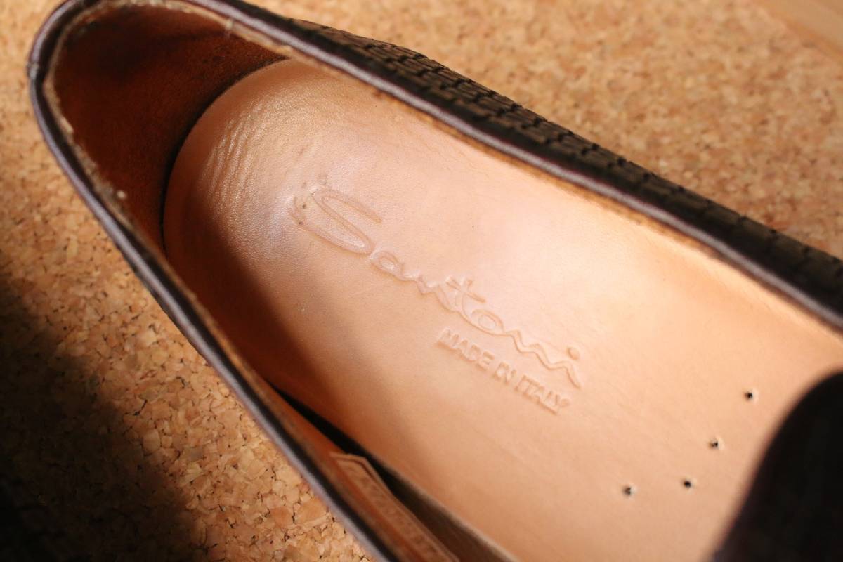 イタリア SANTONI サントーニ ドライビングシューズ タッセルローファー ダークブラウン サイズ6.5(25相当) 型押しレザー