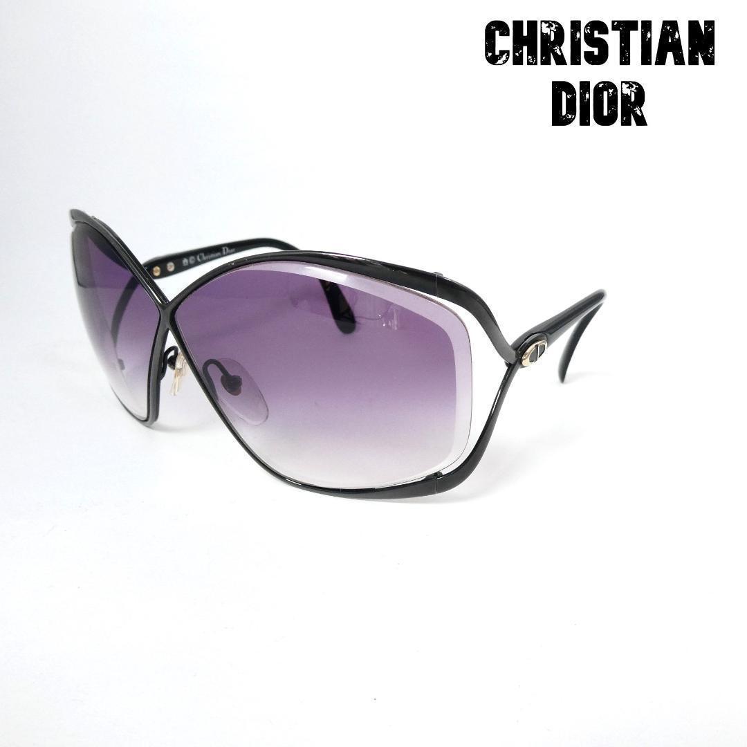 美品 Christian Dior クリスチャンディオール CDロゴ オーバル サングラス メタルフレーム フルリム 黒 ブラック_画像1