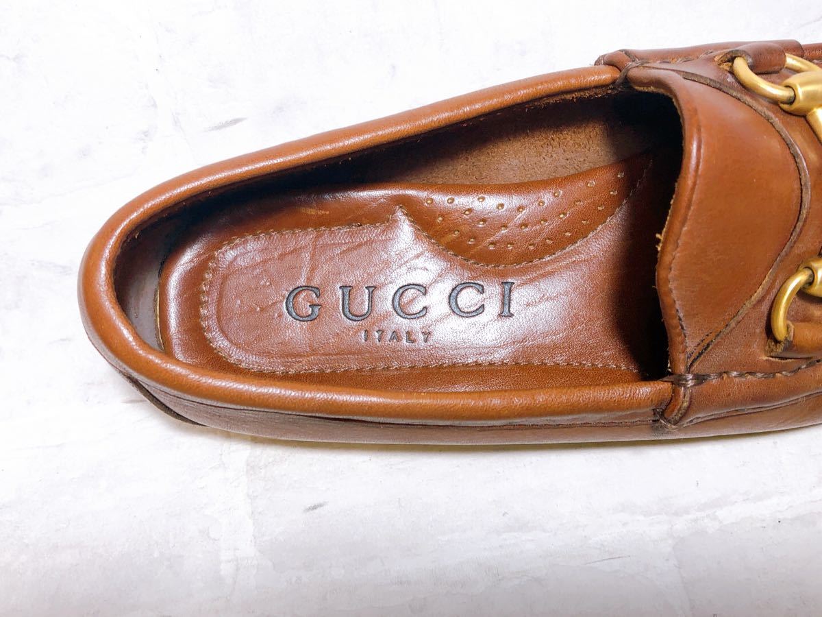 正規品【極美品】GUCCI グッチ 高級 ホースビットローファー 本革 レザー デッキシューズ 茶 39.5（約24.5cm）メンズ イタリア製