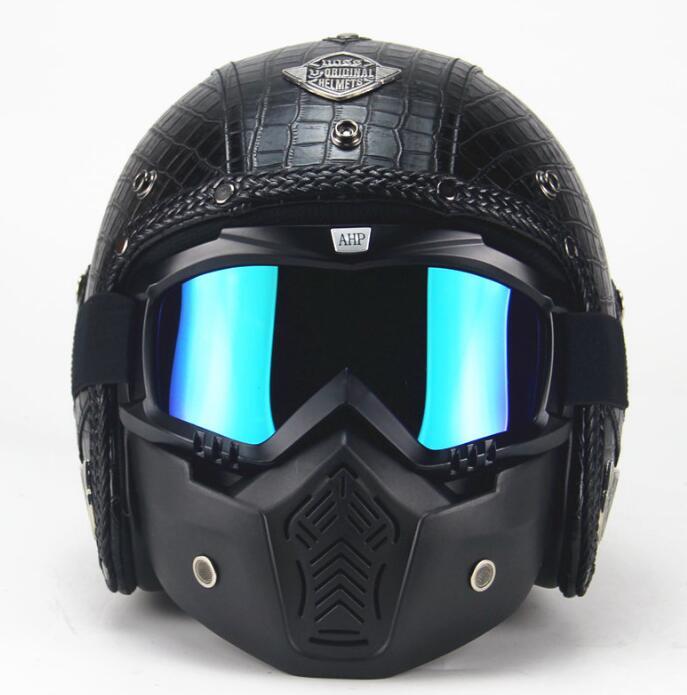 ハーレーヘルメット バイクヘルメット ジェットヘルメット PUレザー バイザー付き ゴーグル マスク付 カラー:B サイズ:XL_画像2