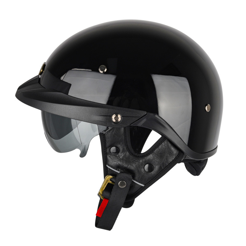 ハーフヘルメット 新品 半キャップヘルメット 内蔵ゴーグル 収納可 調整可能 DOT安全認証 SOMAN H3 黒　サイズ：L_画像2