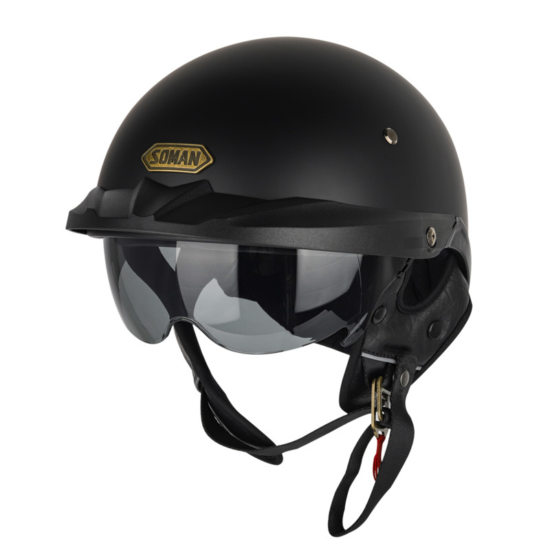  полушлем новый товар semi-cap шлем встроенный защитные очки место хранения возможно регулировка возможность DOT безопасность засвидетельствование SOMAN H3 матовый черный размер :XL