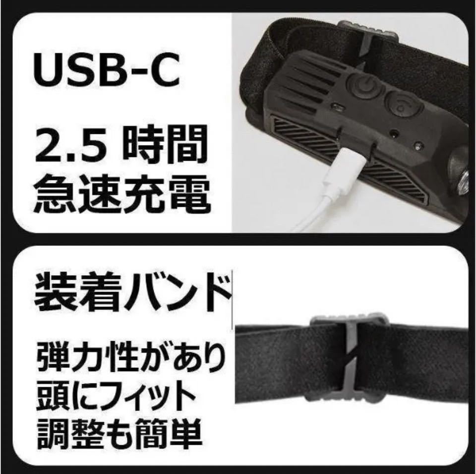 2個セット　超軽量LEDヘッドライト 懐中電灯 充電式 センサー機能　充電式 夜釣り 停電 キャンプ　ソロキャンプ　災害　停電