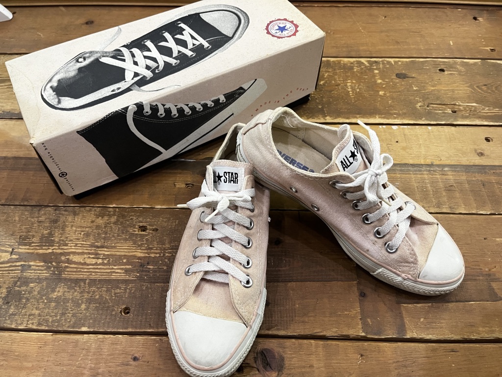 90’s made in USA 米国製 CONVERSE ALL STAR LOW コンバース オールスター LOW 2４cm ピンク 箱あり アメリカ製 USED_画像1