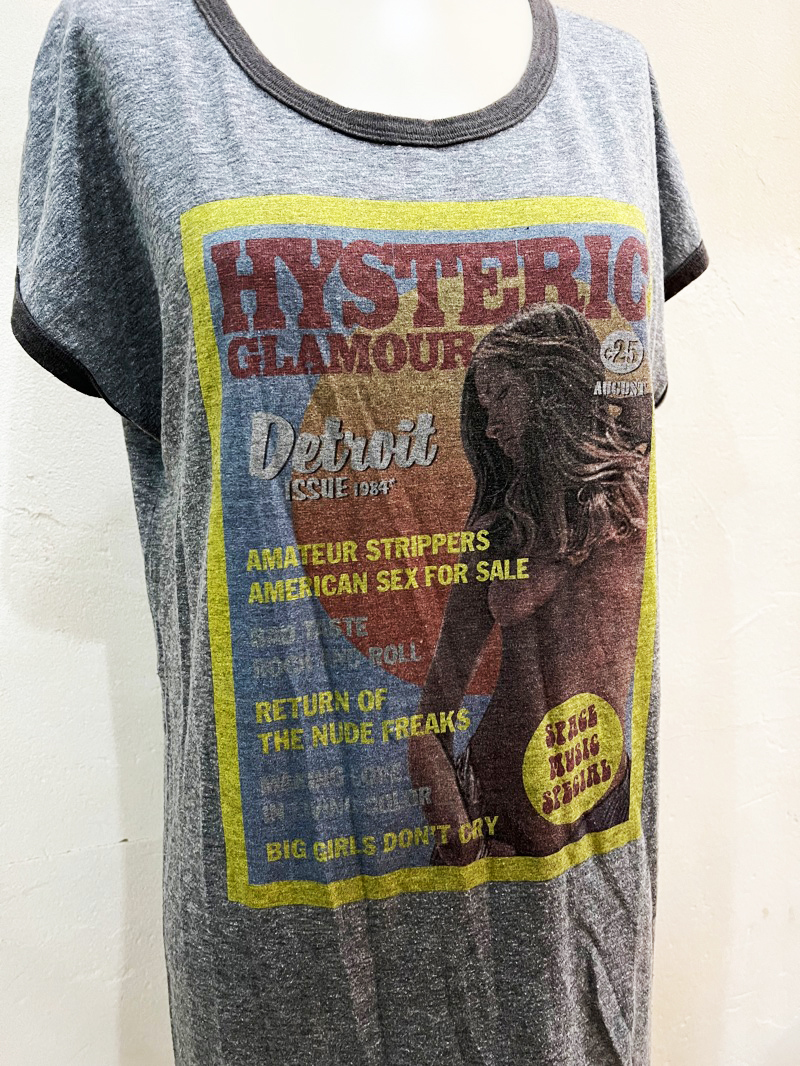 HYSTERIC GLAMOUR/ヒステリックグラマー Girl'sマガジンプリント リンガーTEE チュニック レディース 半袖 Tシャツ グレー系 FREE ★_画像2