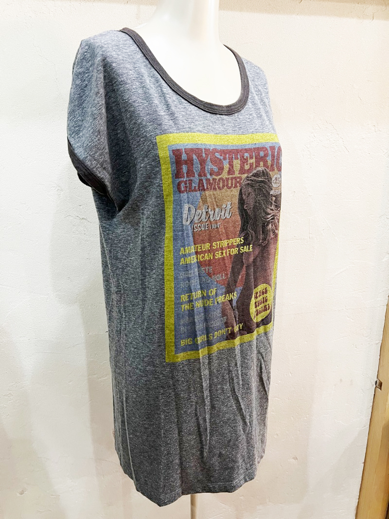 HYSTERIC GLAMOUR/ヒステリックグラマー Girl'sマガジンプリント リンガーTEE チュニック レディース 半袖 Tシャツ グレー系 FREE ★_画像5