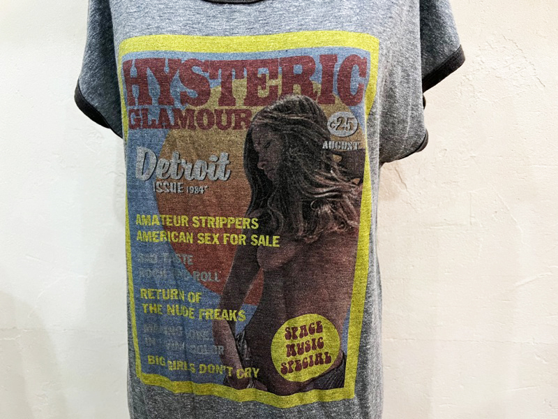 HYSTERIC GLAMOUR/ヒステリックグラマー Girl'sマガジンプリント リンガーTEE チュニック レディース 半袖 Tシャツ グレー系 FREE ★_画像4