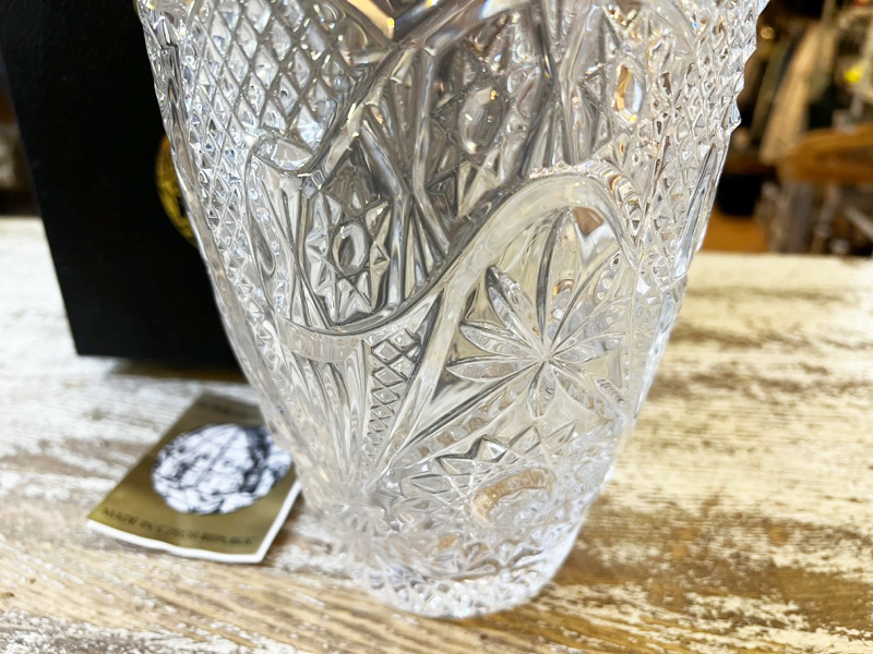  Bohemia CRYSTAL/ボヘミアグラス クリスタルガラス 花瓶 フラワーベース カットガラス 花器 20cm×15cm 専用箱付き インテリア _画像2