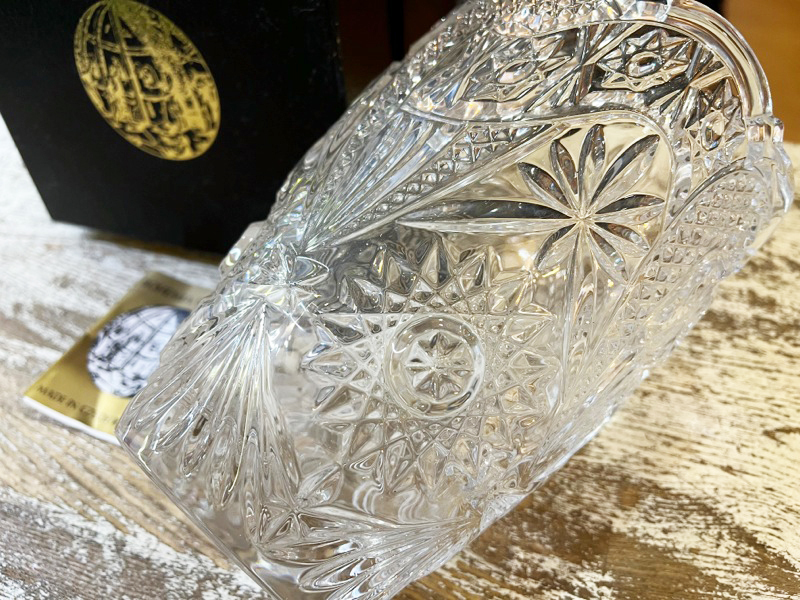  Bohemia CRYSTAL/ボヘミアグラス クリスタルガラス 花瓶 フラワーベース カットガラス 花器 20cm×15cm 専用箱付き インテリア _画像9