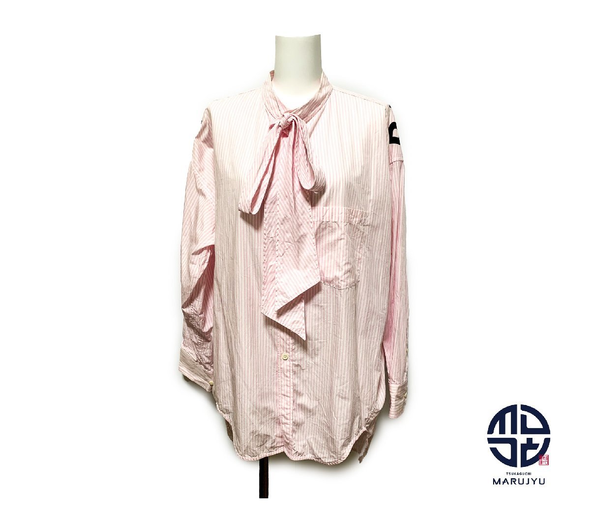 BALENCIAGA バレンシアガ ピンク ストライプ ニュースイングシャツ 長袖 520497 レディース 服 アパレル_画像1