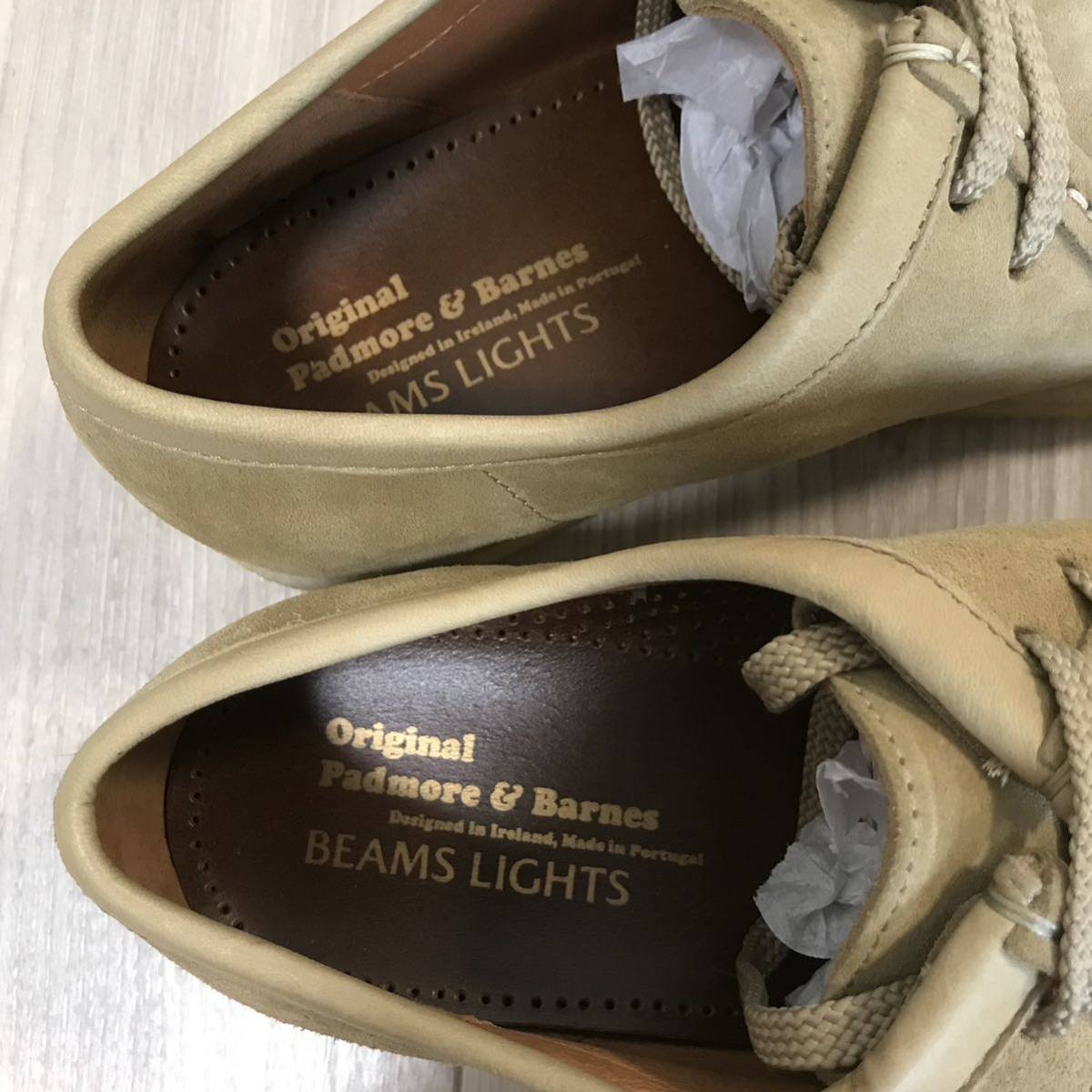 PADMORE & BARNES BEAMS LIGHTS ORIGINAL LOW SP 別注 コラボ パドモア バーンズ ビームス モカシン レザー スエード ベージュ クラークス