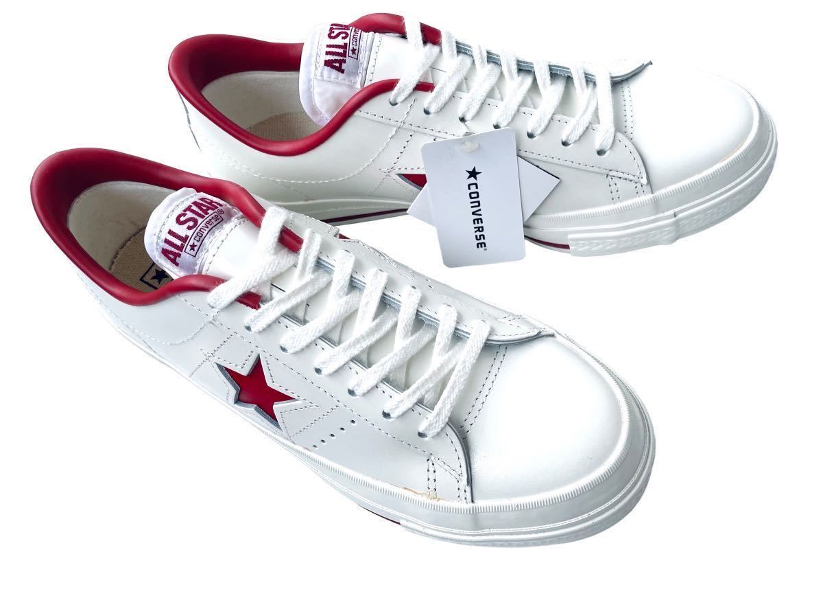 デッド!! 希少!! 新品 日本製 CONVERSE ONE STAR コンバース ワンスター レザー 白 × 赤 us 7 / 25.5 cm レアカラー MADE IN JAPAN