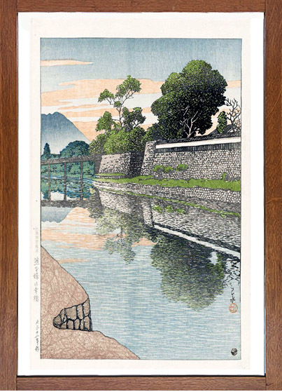 川瀬巴水　版画　熊本城御幸橋 大正十二年　 31 x 22.5 cm　原寸サイズ　複製 ◆新版画　小原古邨　吉田博_画像5