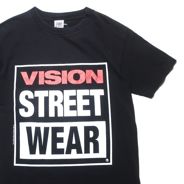 オールドスケート! 80s USA製 VISION STREET WEAR ヴィジョン ヴィンテージ ロゴ プリント 半袖 Tシャツ ブラック 黒 S メンズ 古着 当時物_画像1