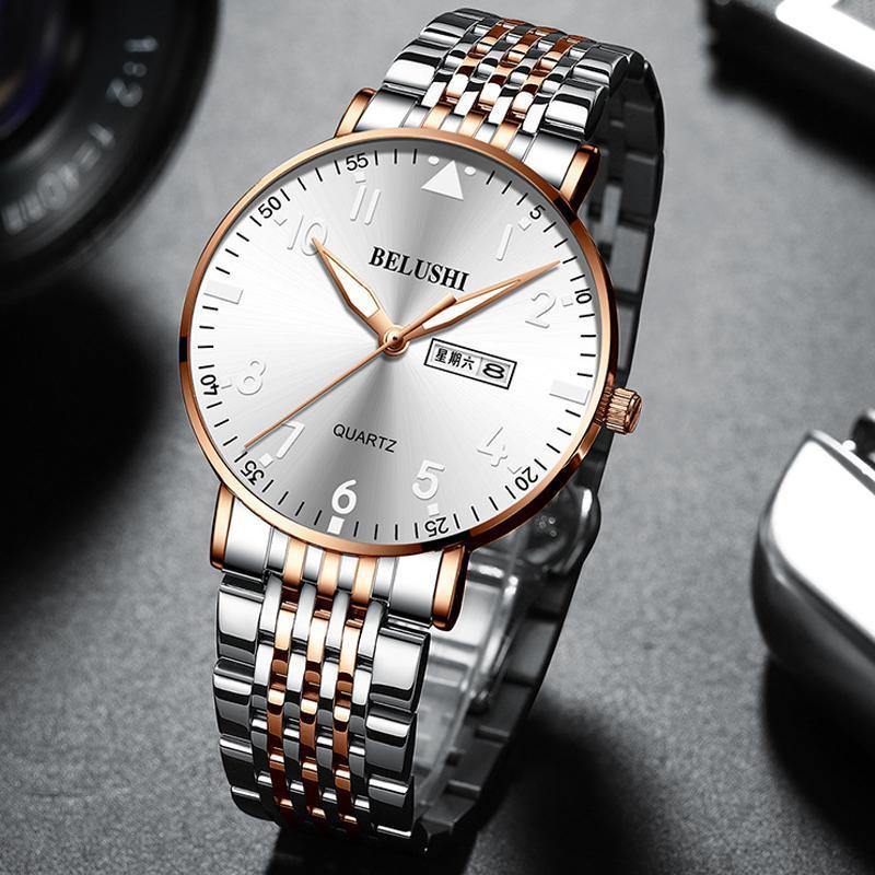 新品# Belushi ファッションの高級メンズ腕時計ステンレススチール防水日付クォーツ腕時計トップビジネスメンズ腕時計レロジオ masculino_画像1