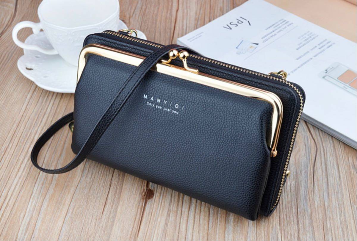  long wallet horizontal purse pochette shoulder bag . purse smartphone pouch black bulrush .