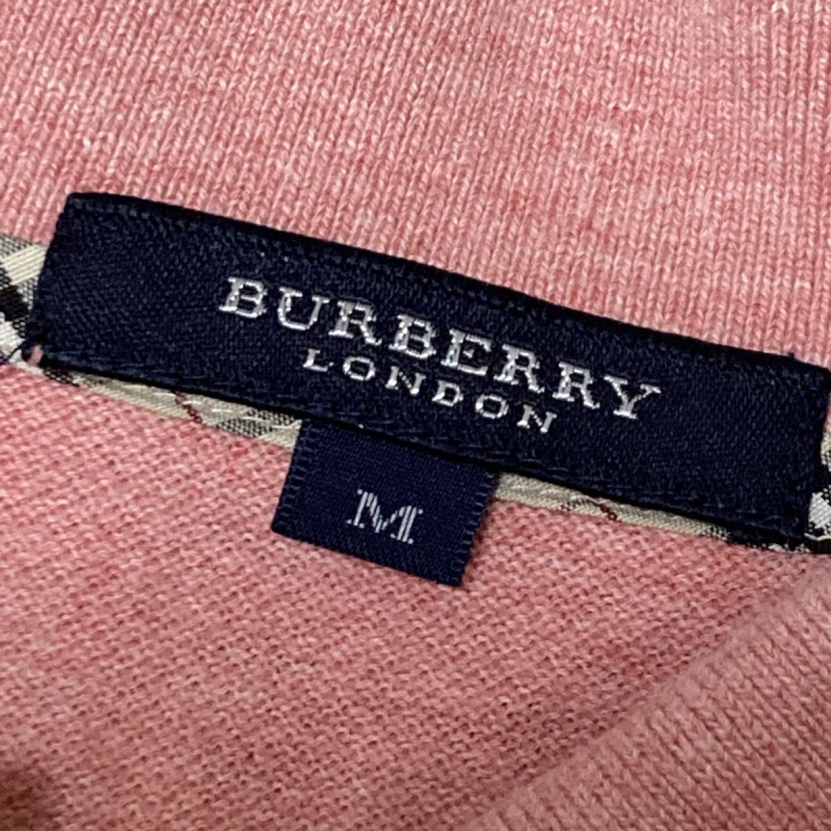 【高級】BURBERRY LONDON バーバリー ロンドン 半袖 鹿の子 ポロシャツ ノバチェック ロゴ 刺繍 Mサイズ ピンク