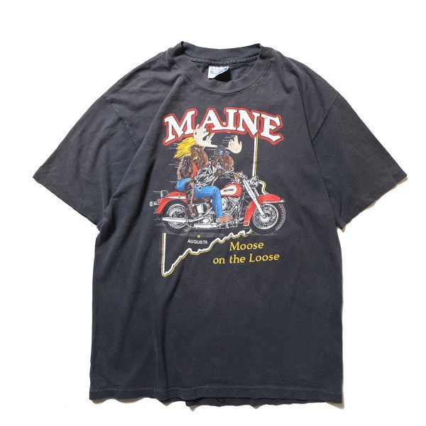 90's USA製 ヘインズ ビーフィー ハーレーダビッドソン 両面プリント Tシャツ 半袖 (L) 黒 コットン 90年代 アメリカ製 旧タグ オールド