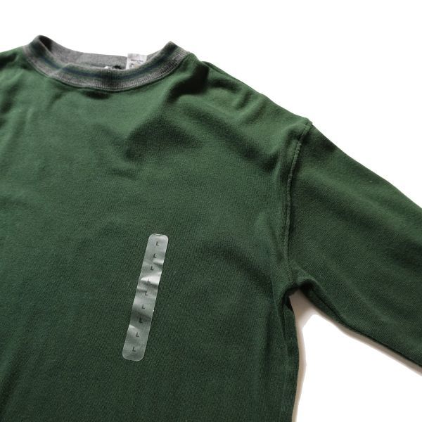 デッドストック 00's ギャップ GAP リブライン ロングスリーブ コットン Tシャツ 長袖 (L) 緑 無地 ロンT 00年代 旧タグ オールド Y2K_画像3