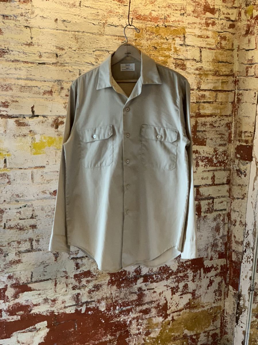 ~70s Sears OPEN COLLAR WORK SHIRT ヴィンテージ ビンテージ オープンカラーシャツ ワークシャツ 長袖シャツ 60s ベージュ BEIGE