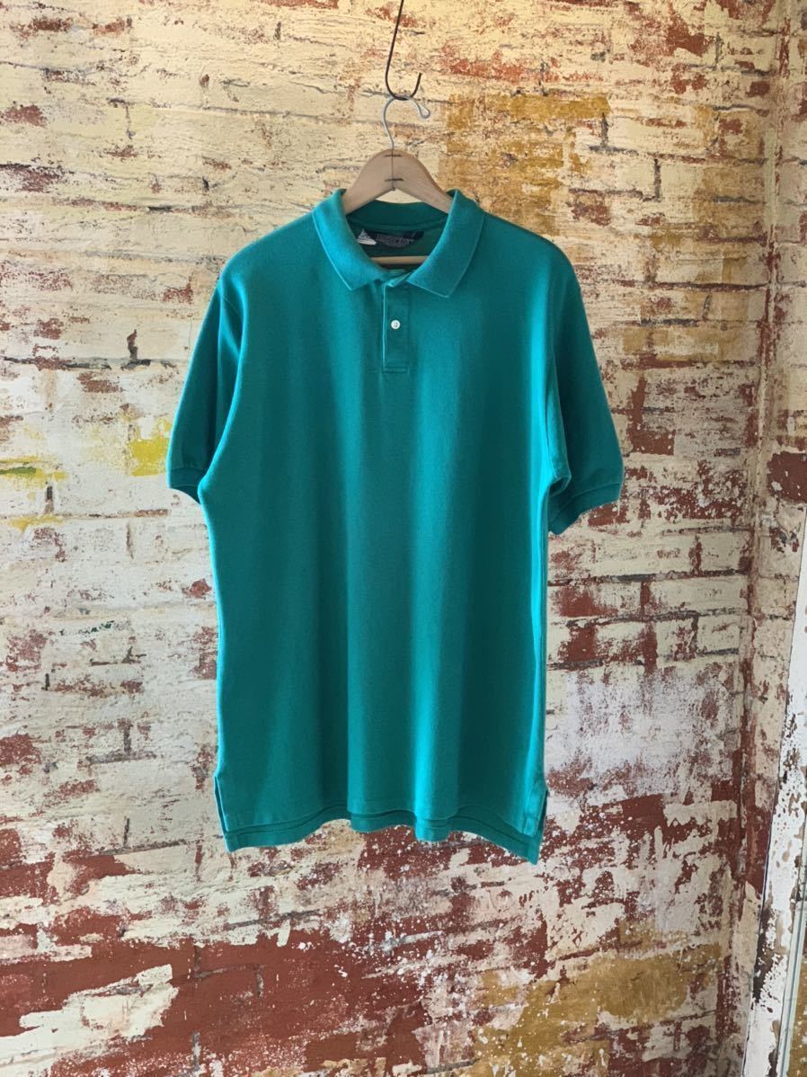 ~90s LANDS' END POLO SHIRT MADE IN USA ランズエンド ポロシャツ アメリカ製 USA製 XL アメトラ トラッド TRAD 80s GREEN グリーン