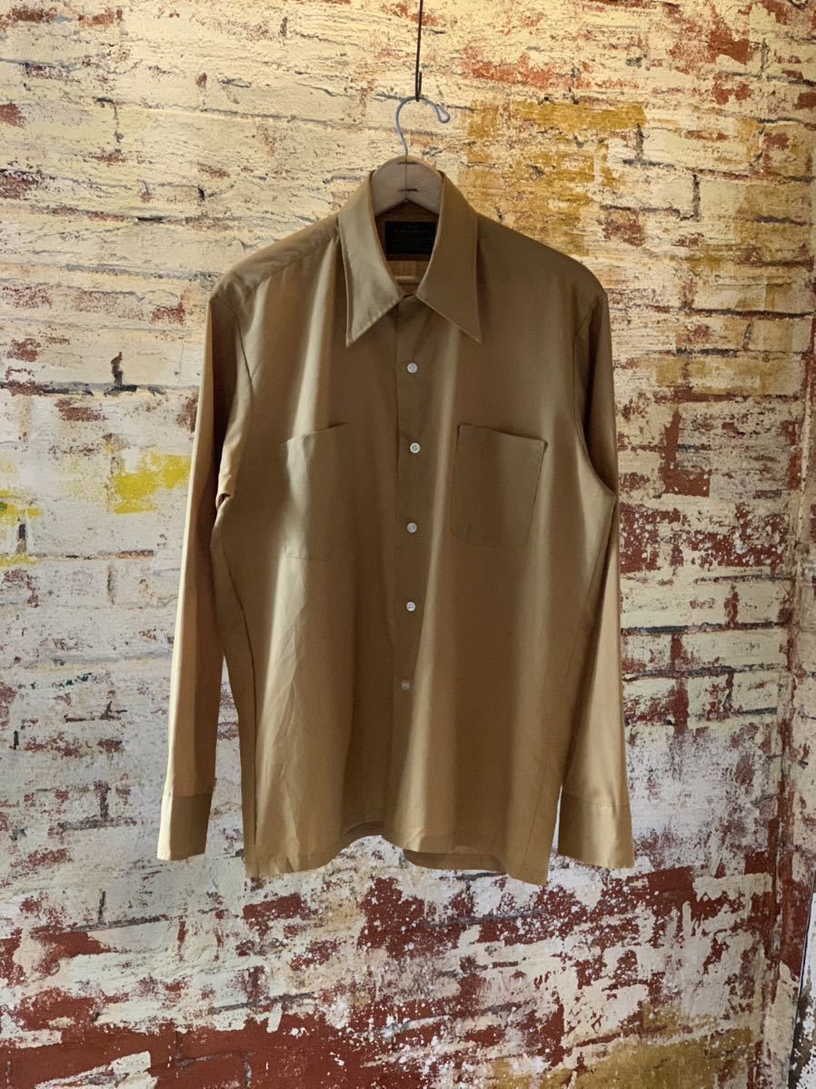 70s Sears BOX SHIRT ヴィンテージ ビンテージ シアーズ ボックスシャツ 長袖シャツ 無地シャツ 黄土色 OCHER 60s 送料無料_画像1