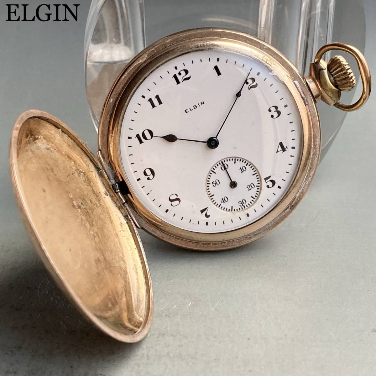 【動作良好】エルジン ELGIN アンティーク 懐中時計 手巻き ハンターケース ケース径51㎜ ビンテージ ポケットウォッチ 16s アメリカ_画像1