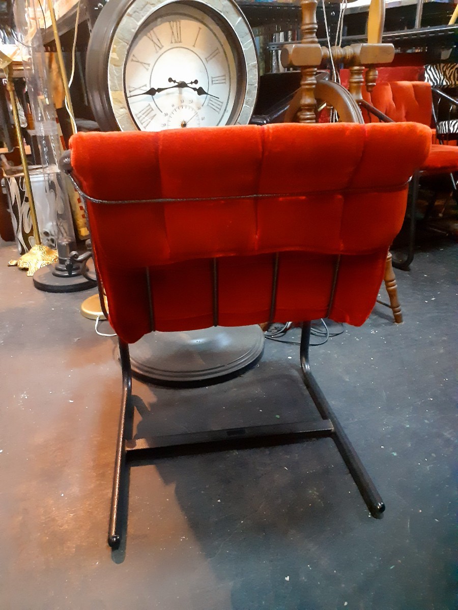  Mid-century стиль Vintage 70\'s велюр × железный retro стул 