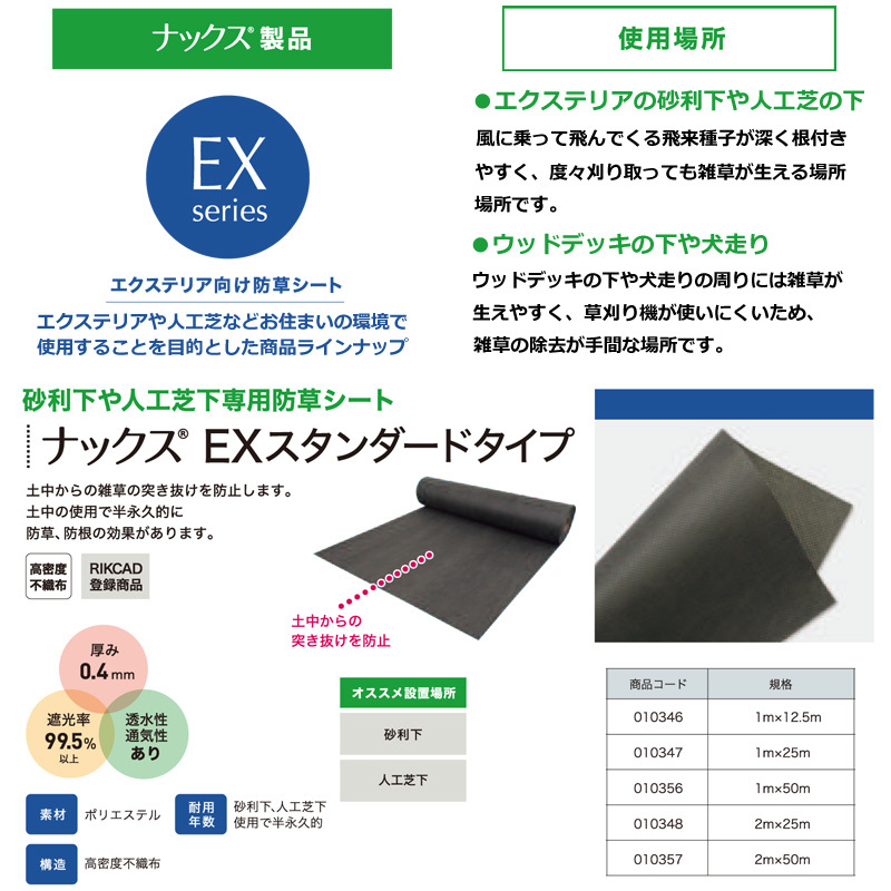 防草シートナックス スタンダードタイプ幅2ｍ×長さ25ｍ厚さ0.4mm/砂利 人工芝 デッキ下で半永久的 強度抜群 安心の日本製 庭DIY 送料無料_画像10