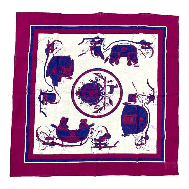 希少 黒入荷! HERMES マルチカラー パープル コットン 総柄 馬車