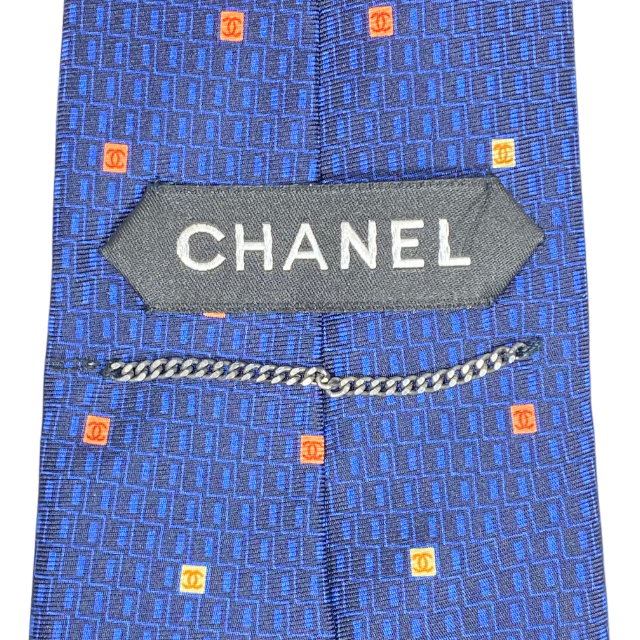 CHANEL シャネル ネクタイ ループタイ 小物 総柄 ロゴ ココマーク チェーン シルク ネイビー マルチカラー_画像8