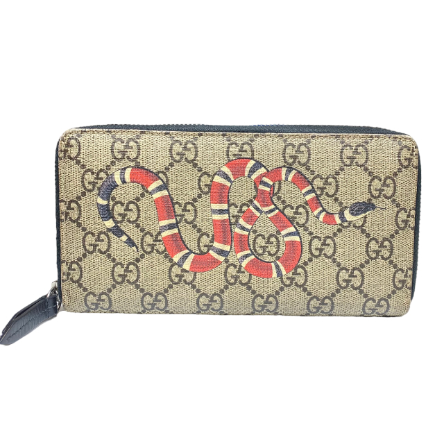 GUCCI グッチ 451273 GGスプリーム ジップアラウンドウォレット キングスネーク ラウンドファスナー 長財布 キャンバス カーキ ベージュ_画像1