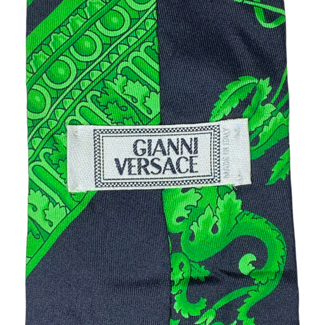 GIANNI VERSACE ジャンニ ヴェルサーチ ネクタイ ループタイ 小物 総柄 ロゴ シルク ブラック グリーン_画像8