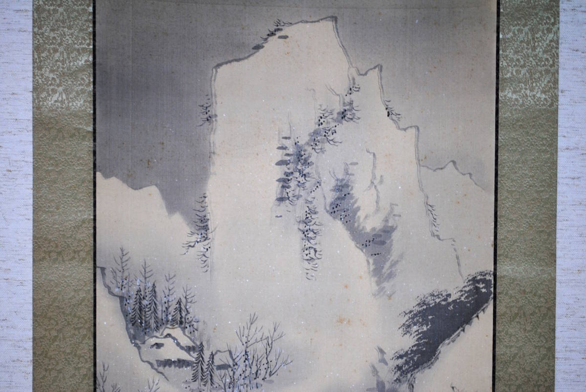 【売切り屋】掛軸 雪中山水図 人物 中国 日本 水墨画 直筆 肉筆掛け軸_画像2