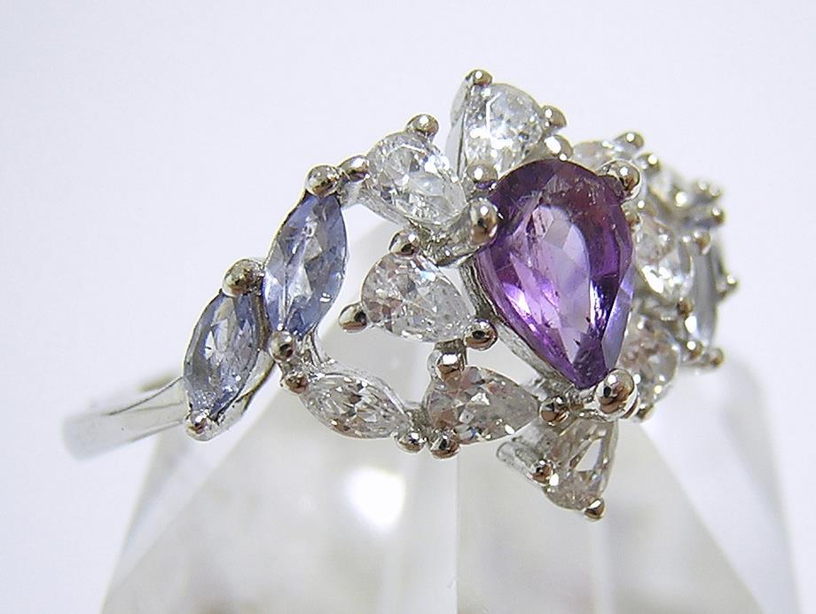 送料無料 『天然アメジスト』 タンザナイト　デザインリング　指輪　紫水晶