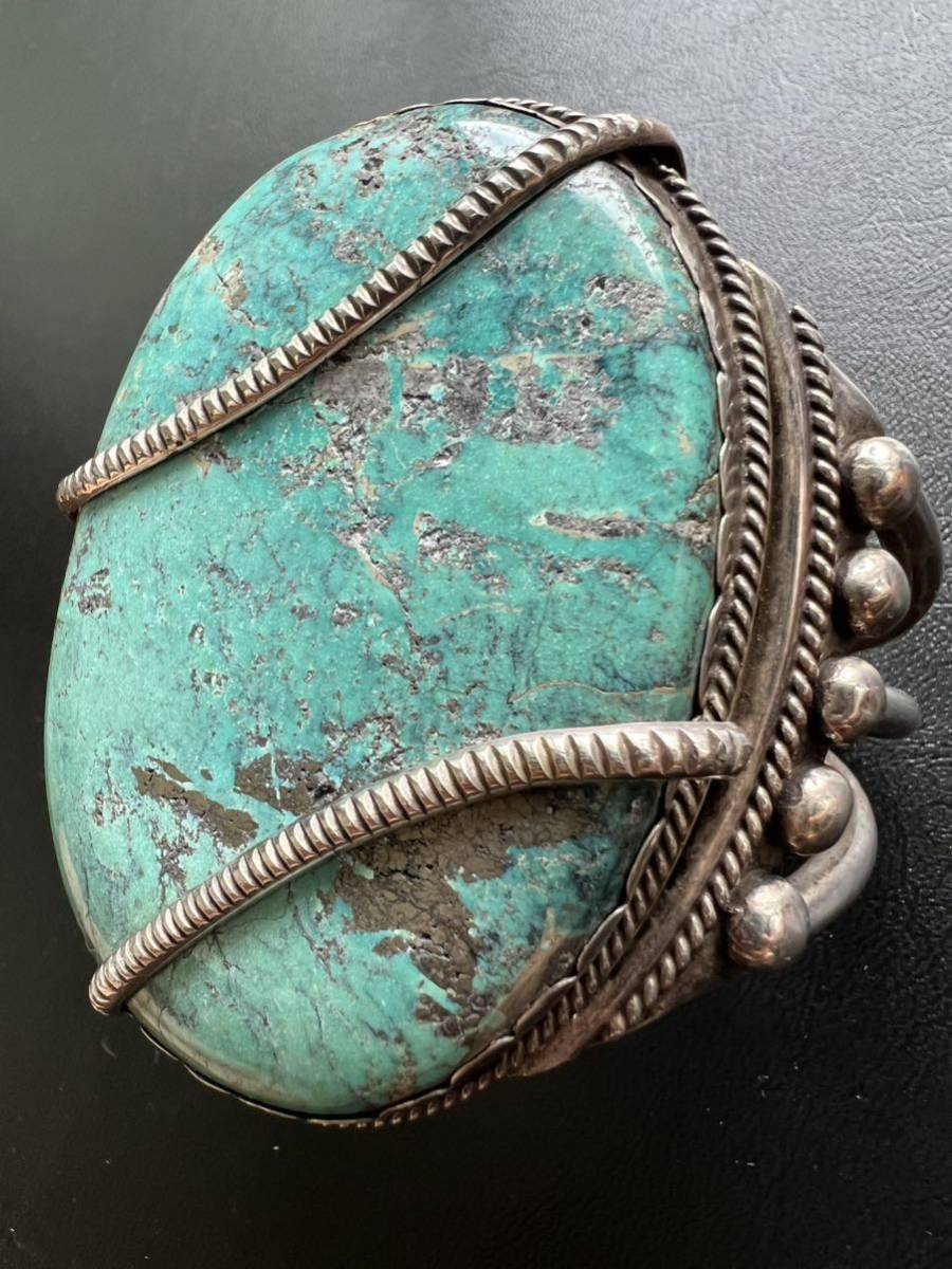 NAVAJO 故『Mark Chee/マーク・チー』1940's GEM Large Turquoise ハイグレード ターコイズ バングル ナバホ インディアンジュエリー ホピ_画像6