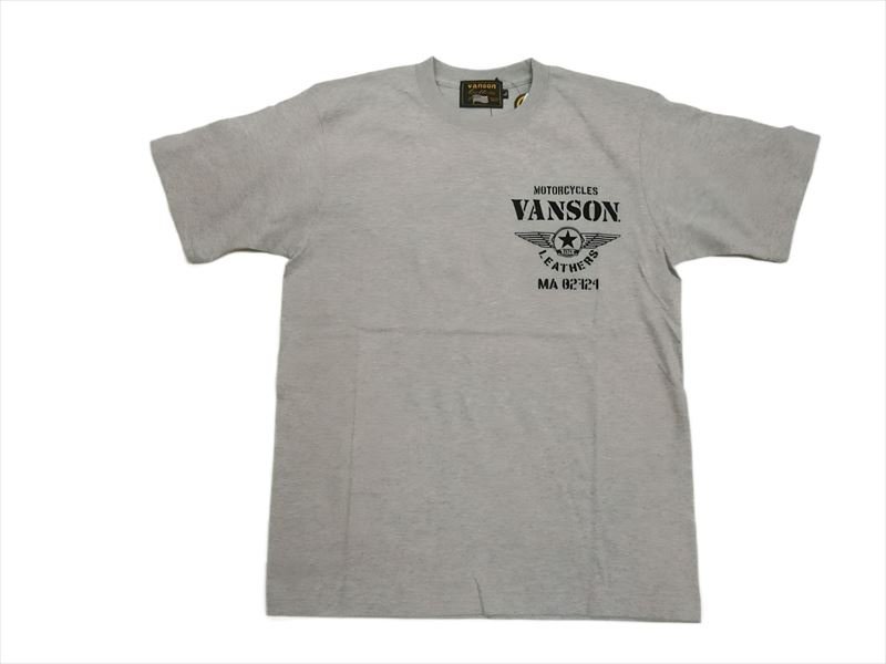 バンソン VANSON NVST-2319 フライングスター＆ステンシルロゴ プリント 6.2オンス 天竺 半袖Tシャツ ミックスグレー XXLサイズ 新品_画像3