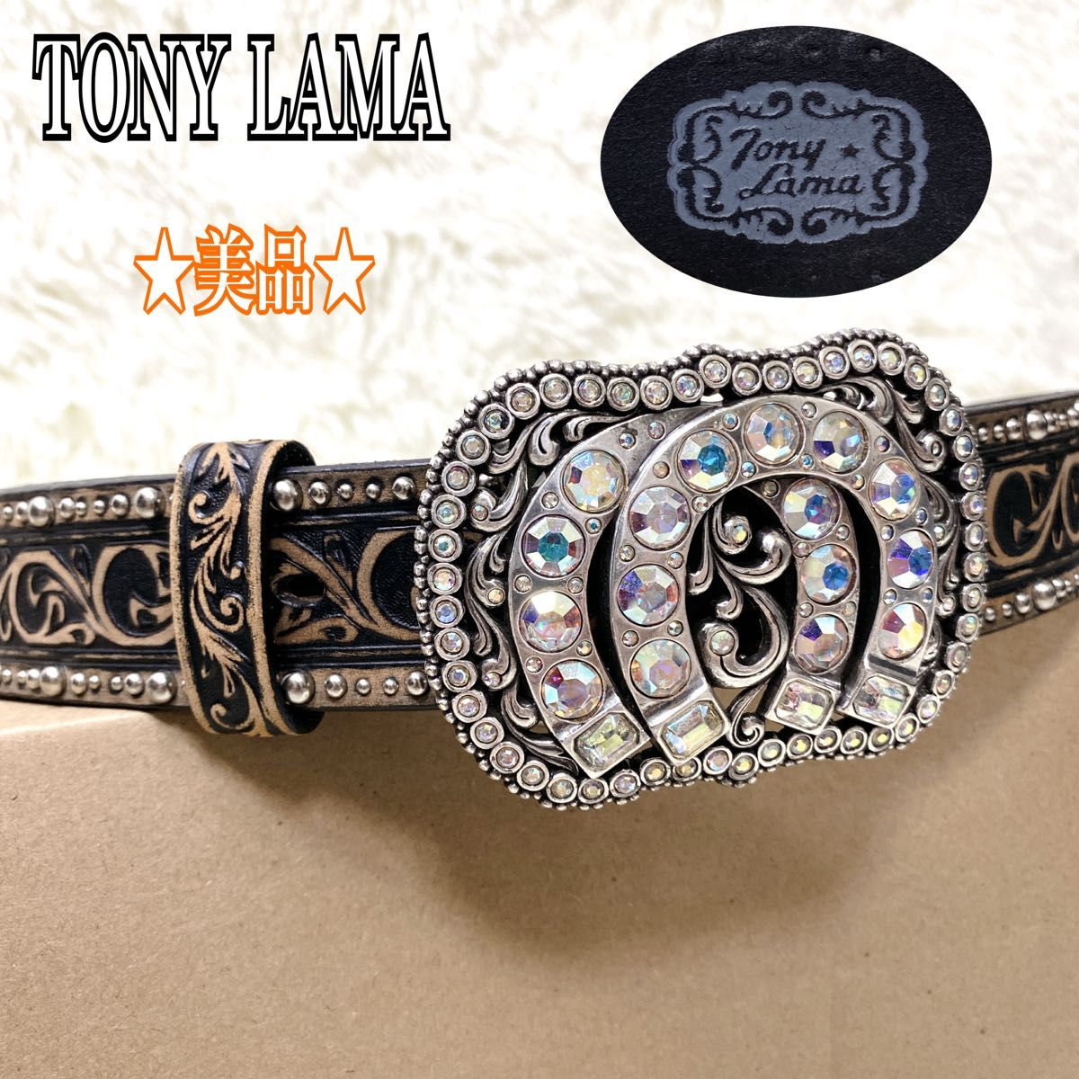 ★美品★ トニーラマ ウエスタンベルト ラインストーン スタッズ ブラック