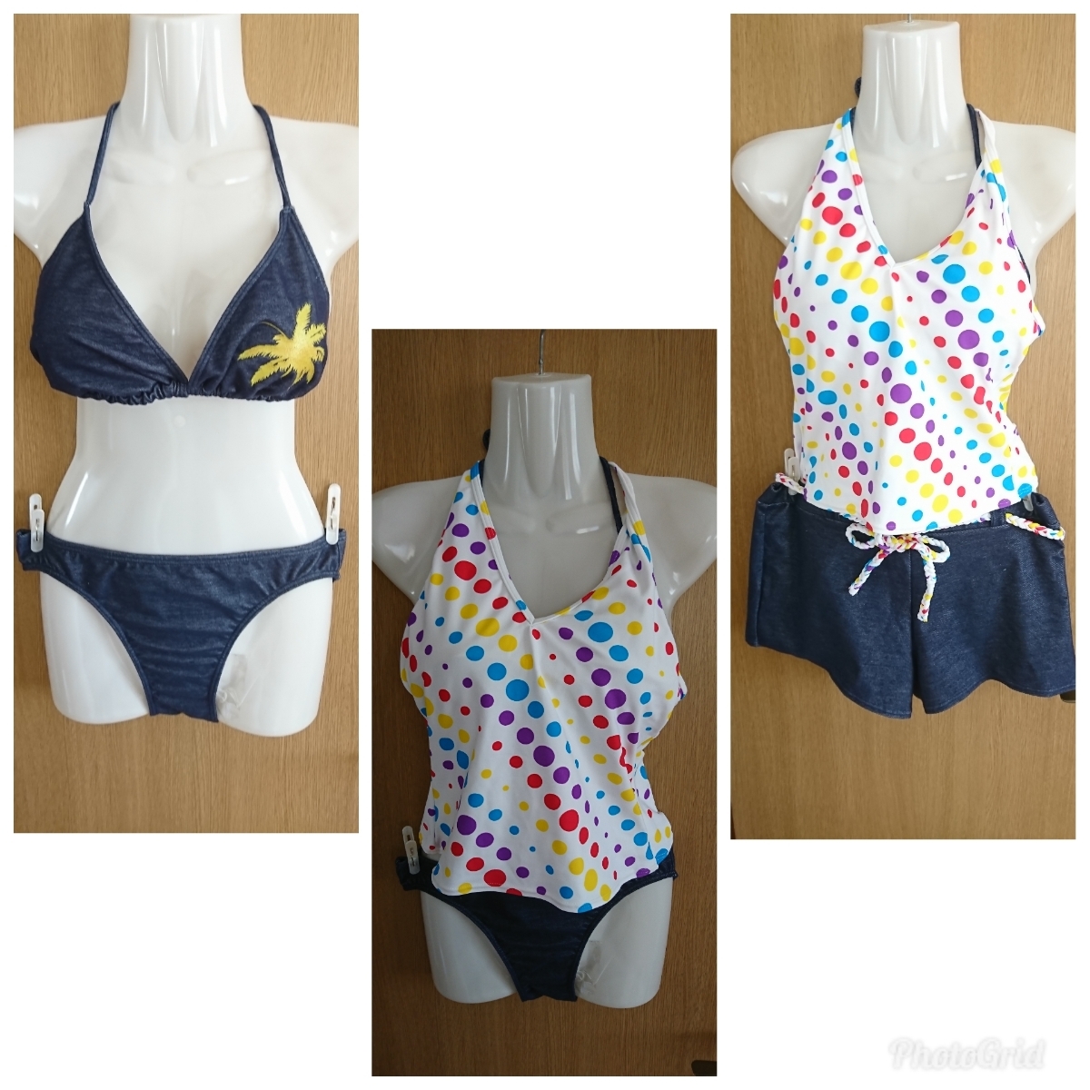 * cocos nucifera. tree pattern * Denim style bikini & polka dot pattern camisole & short pants. 4 point set * size 11L* corporation nisen*