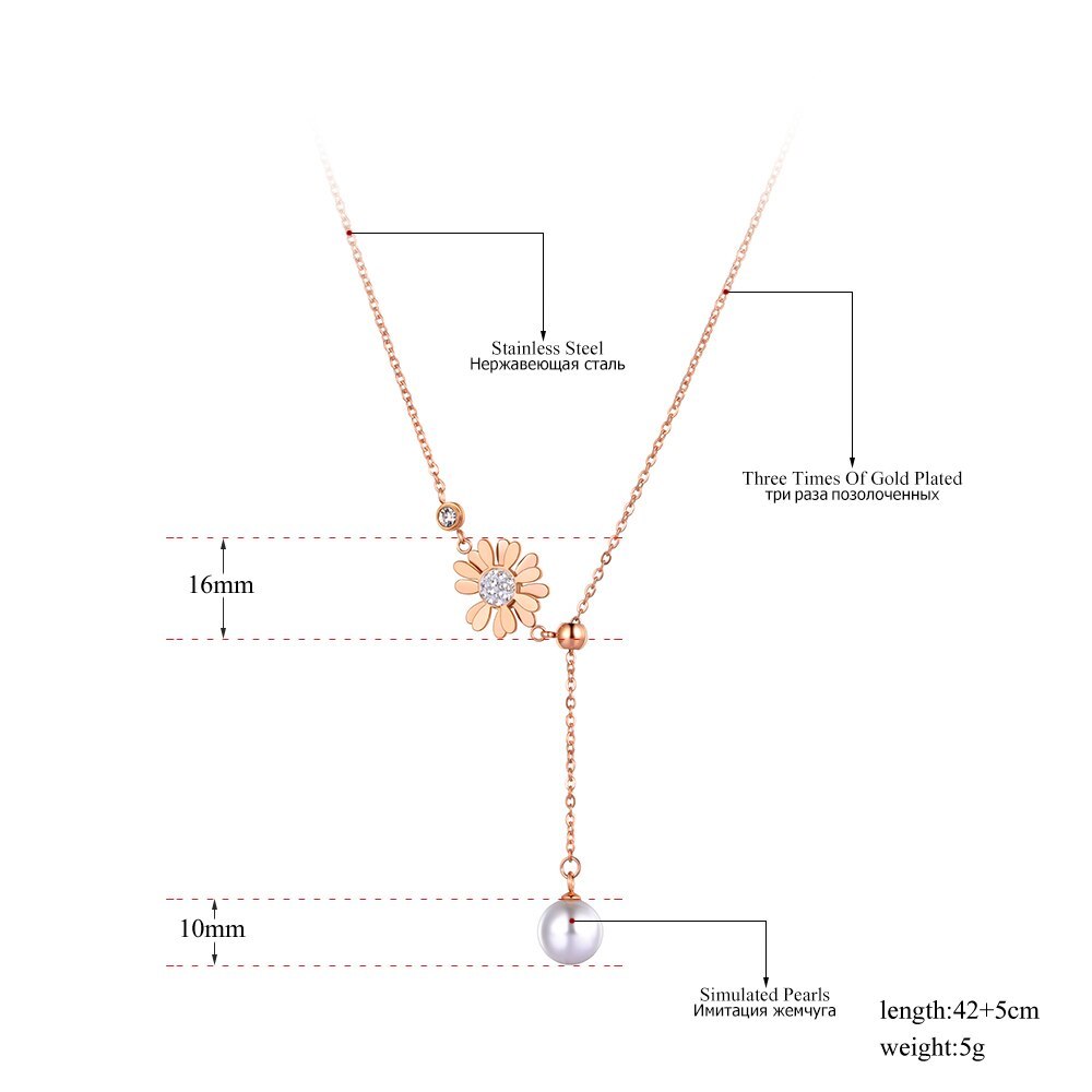 チョーカー ペンダント ネックレス ラインストーン 白 ホワイト 花 フラワー ステンレス デイジー パール レディース_画像2