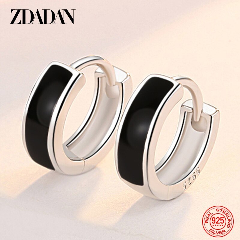  earrings black black silver hoop ring lady's 