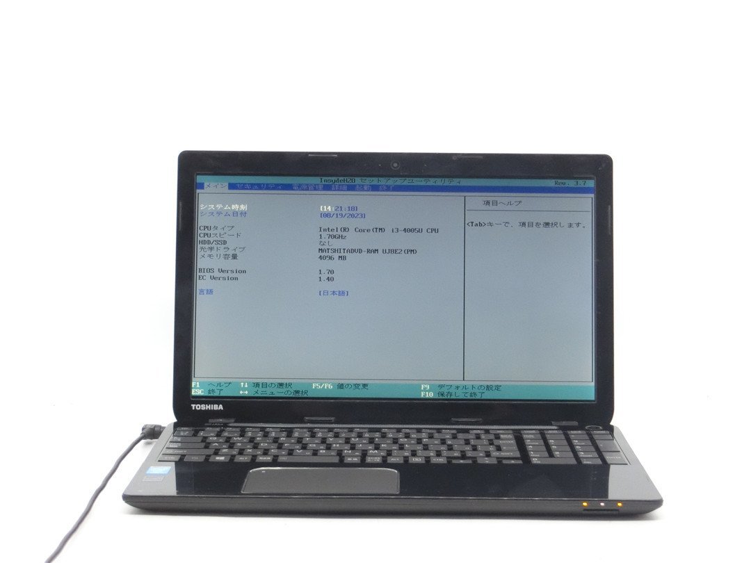 中古　TOSHIBA　T554/45LB　CORE4世代i3　4GB　BIOSまで表示　 ノートパソコン　　詳細不明　　ジャンク扱い 　_画像1