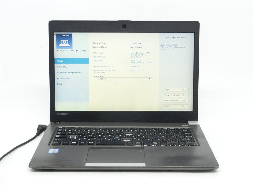 中古ノートパソコンノートPC　TOSHIBA　R63/A　Core i5　6300U　メモリ8GB　SSD128GB　BIOSまで表示 　　 ジャンク品　送料無料　_画像1