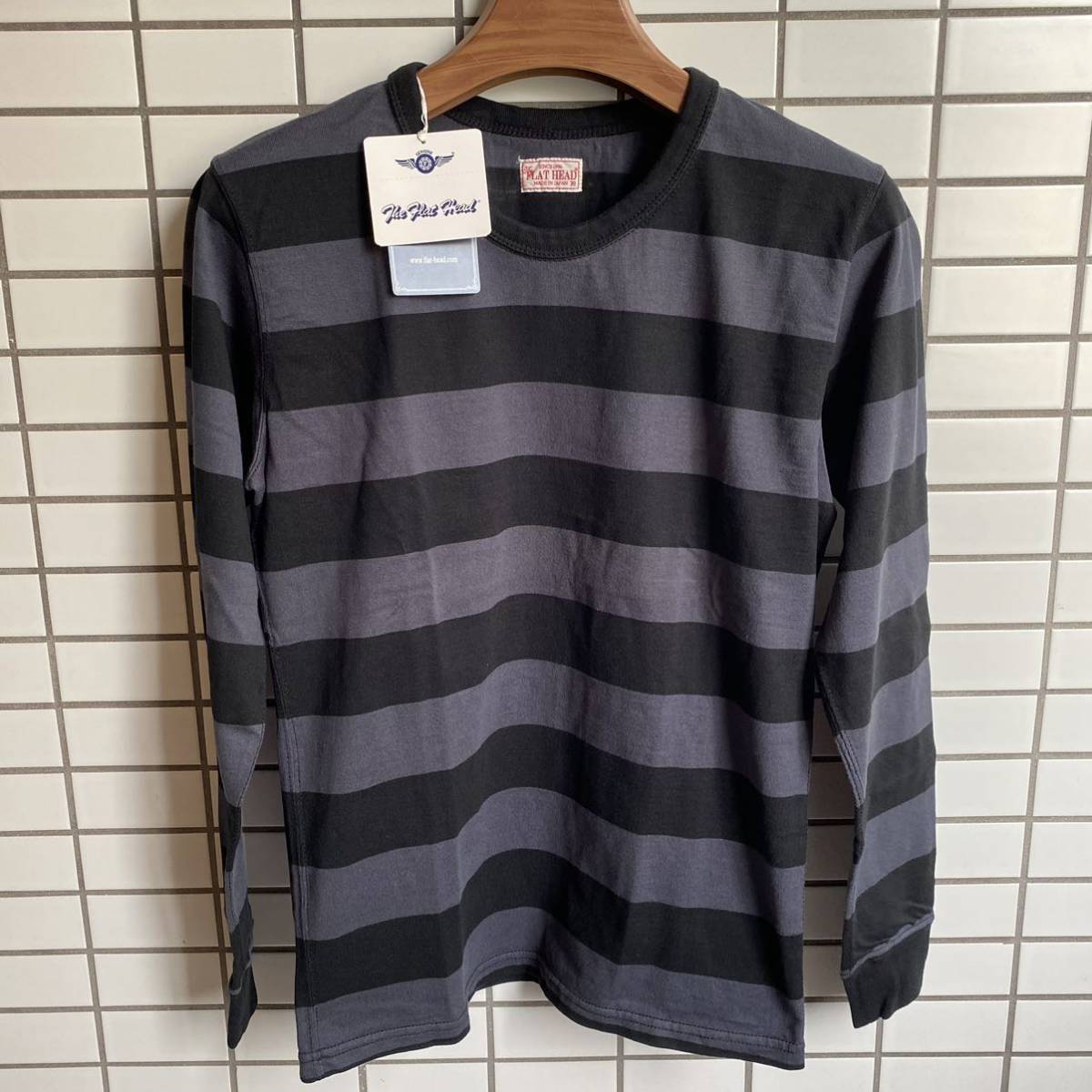 【未使用】 THE FLAT HEAD フラットヘッド ボーダーロングTシャツ プリズナー グレー　ブラックsize38 日本製　囚人　ロンT カットソー_画像1