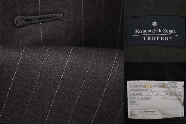 3SH025】Ermenegildo Zegna エルメネジルドゼニア スイス製 3つボタン シングルスーツ 春秋 総裏 グレー 灰色 ストライプ A8 XL 人気_画像3