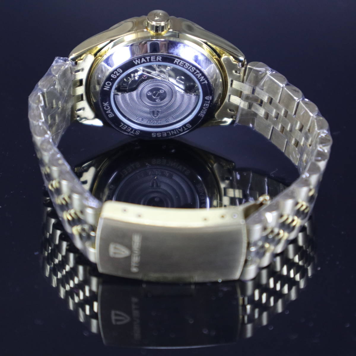 男性腕時計 TEVISE 2021 自動巻き ブランド オマージュ 耐衝撃 発光 防水 カレンダー ジュビリーブレス ゴールド 金 MYS0318_画像7