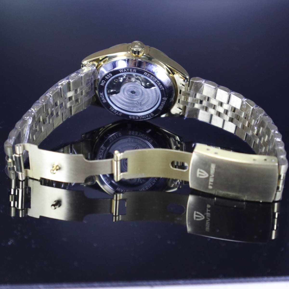 男性腕時計 TEVISE 2021 自動巻き ブランド オマージュ 耐衝撃 発光 防水 カレンダー ジュビリーブレス ゴールド 金 MYS0318_画像8