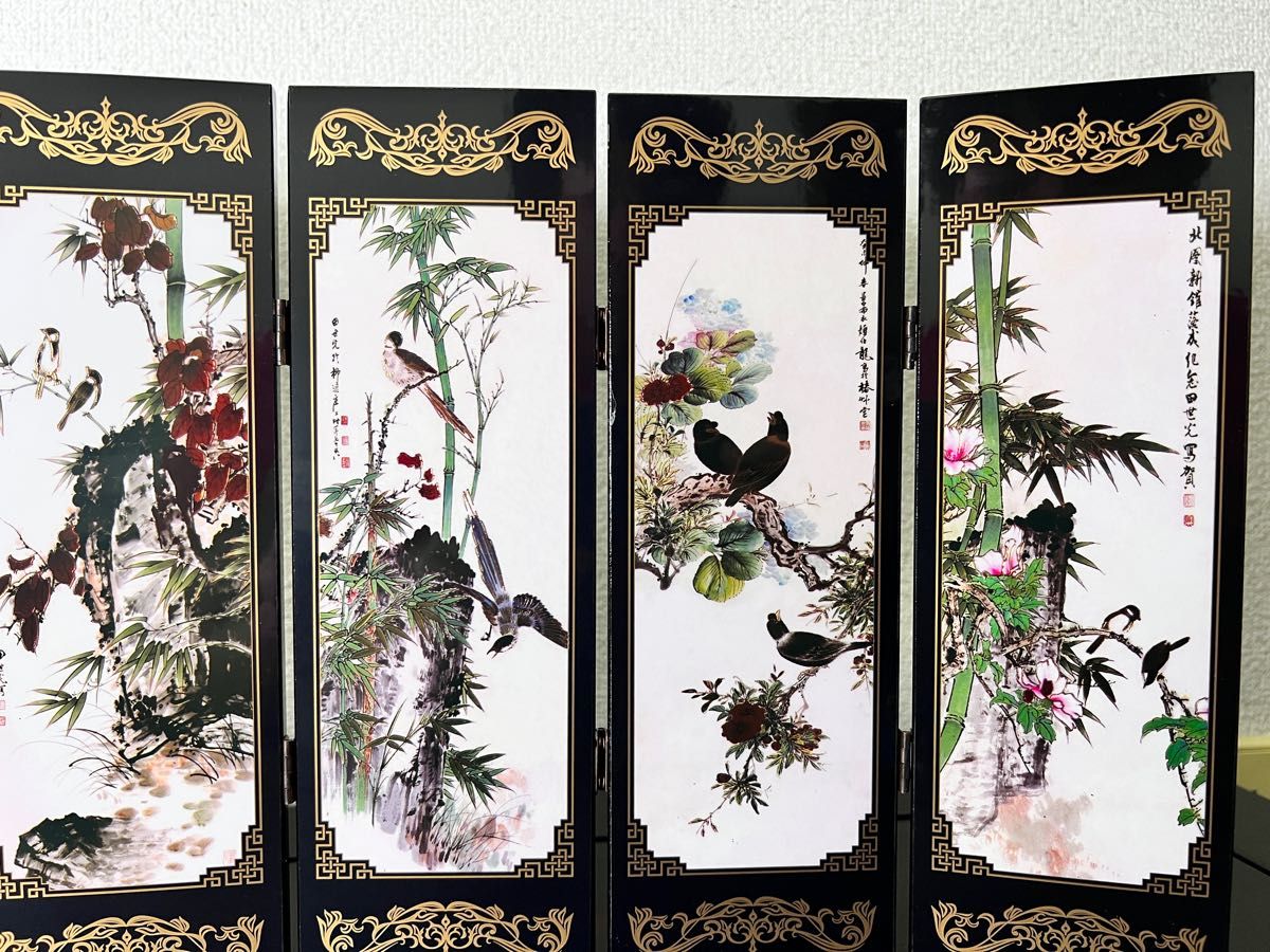 屏風 中国美術 置物 鳥語花香 小屏風 六曲 両面図 工芸品 飾り物 屏風 中国美術 置物 鳥語花香 小屏風 六曲 両面図 工芸品 飾り物