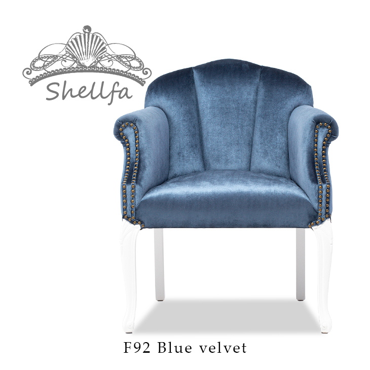 チェア アームチェア 椅子 1人掛け 一人 1人用 アンティーク調 猫脚 木製 布地 ホワイト×ブルーベルベット Shellfa シェルファ 6096-18F92_画像1