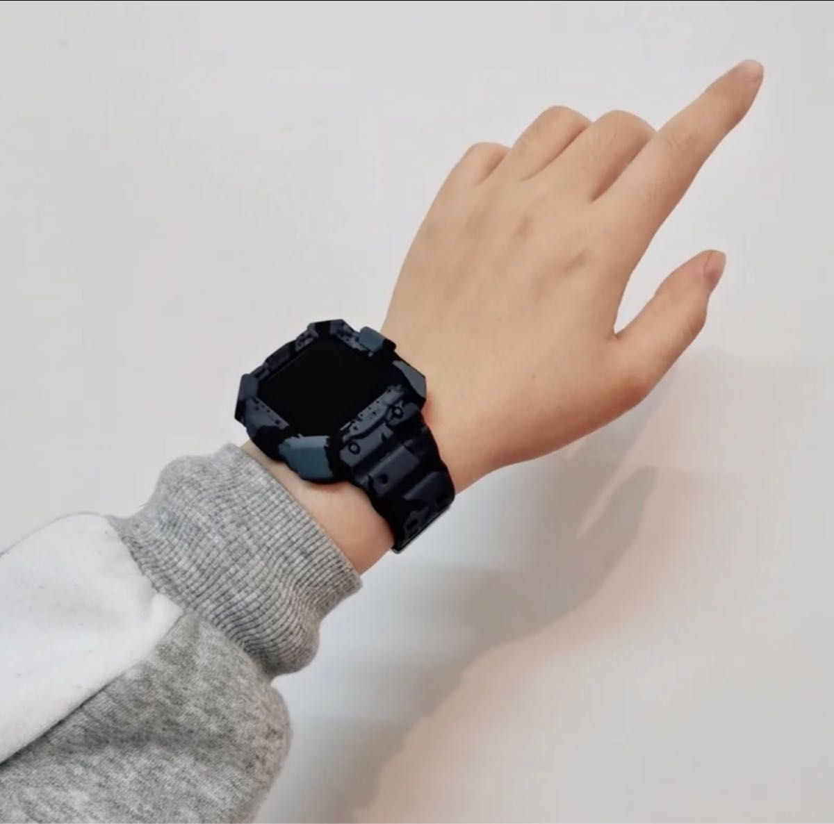 Apple Watch専用 ケース一体型バンド ブルー迷彩　38/40/41mm 対衝撃　スポーツ　